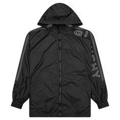 The Givenchy Jogger Jacket elevates the everyday outerwear apparel item. Composed of polyester, the jacket features a stand-up collar and folding hood. A zip closure is placed, while embroidered branding can be found at the front and left sleeve. Two welt pockets are at the sides, while the elastic detailing at the hem and cuffs finish the design. 100% polyester Stand-up collar Folding hood Metal zipper closure Embroidered branding Welt side pockets Elastic hem/cuffs Style No: BM011R14DG-001 Hooded Reflective Outerwear For Fall, Hooded Track Jacket With Reflective Details For Fall, Hooded Fall Track Jacket With Reflective Details, Casual Winter Outerwear With Reflective Logo, Winter Outerwear With Reflective Logo And Long Sleeves, Hooded Windbreaker With Reflective Details For Fall, Fall Hooded Track Jacket With Reflective Details, Casual Hooded Outerwear With Reflective Logo, Winter Black Outerwear With Reflective Logo