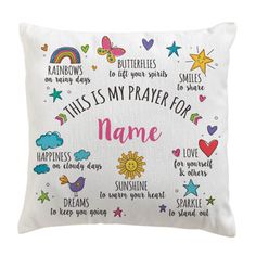 a white pillow with the words'this is my prayer for evelyn '