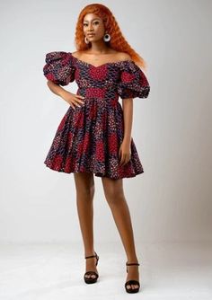 Your search for the perfect dress ends here, with the Eva mini African print dress. This dress is a show stopper with its flared design, puff sleeves and off shoulder cut. Suitable for casual event or  special occasion, you will definitely feel classy and elegant in your Eva mini flared dress. Description - 100% Cotton African Print Wax  - Puff sleeves  - Off shoulder  - Elastic around shoulder for added fit - Pleated & flared - Back zipper  - Fully lined for added comfort  - Medium length is 37 Ankara Flare Dresses Long, Ankara Flare Dresses, Ankara Dress Styles, African Dresses Modern, High Fashion Dresses, Classy And Elegant, African Traditional Dresses, African Print Dress, African Print Dresses