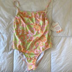 Never Worn Before And Still Has Tags On, No Negotiations Surfing Swimsuit Roxy, Orange Pink And Green, Vibrant Pink Printed Swimwear, Pink Printed One-piece Swimwear, Playful Pink One-piece Swimwear, Roxy Kids Swimsuit, Beach Fits, Cute Notes, Green Orange