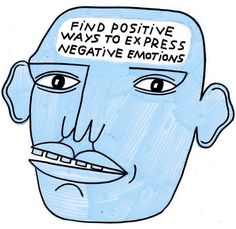 a drawing of a man's face with the words find positive ways to express negative emotions