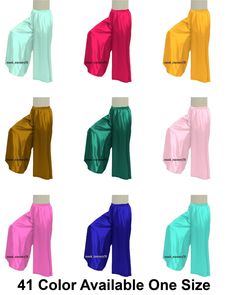 Satin Color Wide Palazzo Pants Leg Trousers Waist Halloween Women's Wear S25-1 Casual Stretch Bottoms For Halloween, Halloween Wide Leg Stretch Bottoms, Halloween Stretch Wide Leg Bottoms, Halloween High Waist Stretch Pants, Casual Wide Leg Bottoms For Halloween, Pink Bottoms For Costume Party In Summer, Pink Bottoms For Summer Costume Party, Stretch Bottoms For Summer Costume Party, Party Wide Leg Stretch Pants With Pockets