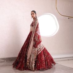 Heavily Embroidered Lehenga With Matching Blouse And DupattaFrom Mahima Mahajan's Fida collection. DELIVERY TIMEPlease allow 6-8 weeks for your outfit to arrive. FABRIC DETAILSOrganza, Shantoon Professional cleaning only. Open Image, Embroidered Lehenga, Your Outfit, Professional Cleaning, 8 Weeks, Skirt Length, Lehenga, Light Box, Red