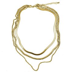 This Adornia 14k gold plated layered chain necklace makes for a bold fashion choice. This Adornia 14k gold plated layered chain necklace makes for a bold fashion choice. Nickel free Metal: stainless steel Chain length: 18 in. + 2-in. extender Packaging: pouch Plating: 14k gold Finish: polished Chain type: cable, curb, snake Size: 17". Color: Yellow. Gender: female. Age Group: adult. Gold-tone Multi-strand Necklaces For Layering, Layered Metal Chain Necklace For Gift, Gold Plated Double Chain Choker, Gold-tone Double Chain Necklace, Gold Plated Multi-strand Clavicle Chain Jewelry, Gold Plated Multi-strand Clavicle Chain, Gold-tone Layered Chain Necklace Gold Plated, Gold-plated Layered Chain Necklace, Gold-tone Layered Necklace With Chain Detail