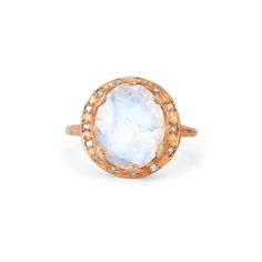 Queen Oval Moonstone Ring with Sprinkled Diamonds Rose Gold 3  by Logan Hollowell Jewelry Ruby Sapphire, Aquamarine Blue, Moonstone Ring, Purple Hues, Morganite, Rose Cut, Ring Necklace, Blue Topaz, Jewelry Care