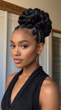 Best Secrets for Braided Beehive Updo with braids hairstyles updo black women 🌼 Cross Cornrows, Beehive Updo, Updo Braids Hairstyles, Curls Braids