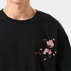 Sakura Embroidered Sweatshirt – Kidoriman Black Long Sleeve Embroidered T-shirt, Casual Long Sleeve T-shirt With Floral Embroidery, Long Sleeve T-shirt With Multicolor Embroidery, Casual Long Sleeve Embroidered T-shirt, Casual Embroidered Long Sleeve T-shirt, Spring Long Sleeve T-shirt With Embroidered Graphics, Long Sleeve Tops With Multicolor Embroidery, Casual Long Sleeve Top With Contrast Embroidery, Embroidered Long Sleeve Sweatshirt For Spring