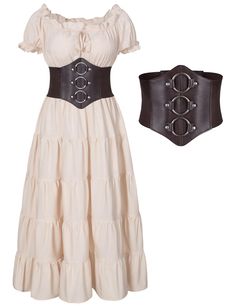 PRICES MAY VARY. Package includes:Women medieval renaissance long dress*1,stretchy PU leather corset waist belt*1,2-piece set. Material: Polyester,well made, soft and comfortable to wear, renaissance off shoulder top dress medieval costume outfit.The neckline has an adjustable drawstring, which can be perfectly adjusted to fit your size. Elegant renaissance pirate costume medieval chemise peasant long dress with off shoulder design,adjustable drawstring lace ruffles trim neckline,pleated body dr Medieval Outfit Women, Irish Pirate, Wench Costume, Corset Waist Belt, Costume Pirate, Pirate Dress, Pirate Cosplay, Classy Halloween Costumes, Chemise Dress