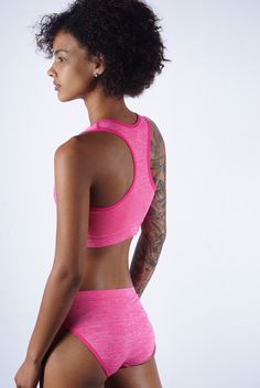 You'll be saying no to nights out when you see our snuggle-worthy sleepwear and luxe loungewear. Cozy up in a co-ordinating pajama set, drift off in a night dress or go for slumber party success in a statement onesie. Catch your beauty sleep in the best basics from Burning Sands. Boy shorts Padded (removable) racerback Sports Bra Material: 51% Nylon, 39% Polyester, 10% Spandex Support: Low Impact Care: Machine wash cold. MEASUREMENTS. Fits true to size. US Sizes: S thru XL Jordyn stands 5’7” tal Pink Activewear With Built-in Bra For Relaxation, Pink Seamless Sleepwear For Loungewear, Pink Stretch Sports Bra With Soft Touch, Stretch Bra-friendly Sleepwear For Loungewear, Athleisure Pink Bra, Pink Fitted Sleepwear For Relaxation, Pink Stretch Athleisure Bra, Athleisure Stretch Pink Bra, Fitted Pink Soft Touch Top