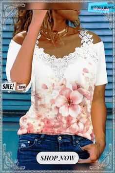 Floral V Neck Short Sleeve T-shirt Cheap Basic Short Sleeve V-neck Top, Cheap Pink V-neck Tops, Cheap Basic V-neck Short Sleeve Top, Cheap Off-shoulder Top With Short Sleeves, Cheap Basic White Tops, Cheap Pink Floral Print T-shirt, Floral Fit, Floral Print Shorts, Unique Designers