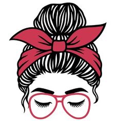 a woman with glasses and a red bow on her head is shown in the image