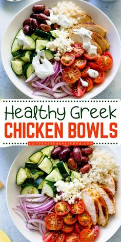 Make Greek Chicken Bowls for a quick weeknight dinner that’s both tasty and healthy! This chicken dish features lemon oregano chicken served over rice with tomatoes, cucumbers, olives, feta cheese, and red onion, topped with tzatziki sauce. Enjoy this healthy bowl tonight! Lemon Oregano Chicken, Chicken Bowls Recipe, Greek Chicken Bowls, Oregano Chicken, Chicken Bowl Recipe, Chicken Bowls, Chicken Crockpot Recipes Easy, Healthy Bowls, Chicken Bowl