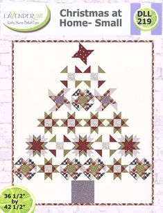 a christmas tree quilt pattern with the words home - small written in red and white