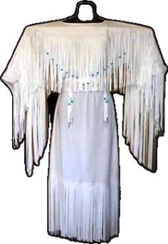 White Beaded Fringe Wedding Dress, Beaded Fringe Wedding Dresses, Traditional Beaded Wedding Dress, White Fringe Dress For Wedding, White Beaded Bohemian Dress, Bohemian Beaded Wedding Dresses, White Fringe Wedding Dress, Native American Wedding Dress, Buckskin Clothing