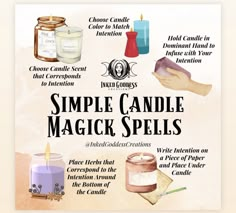 Simple Candle Spells, Easy Candle Spells, Glamour Magick Spells, Candle Spells For Beginners, Poppet Magick, White Candle Spells, Candle Guide, Witchcraft Candle Magic, Candle Magic Colors