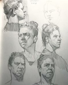 a drawing of people's heads with different angles and haircuts on them