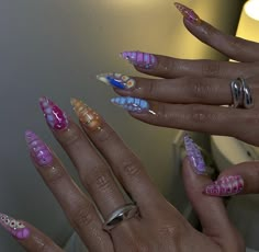 Rainbow nails, colorful nail art, bloom gel nails Rainbow Aesthetic Nails, Bloom Nail Design, Rainbow Blooming Gel Nails, Colorful Summer Nails 2024, Colorful Blooming Gel Nails, Aura Nails With Blooming Gel, Summer Nails Blooming Gel, Gel Blooming Nails, Summer Blooming Gel Nails