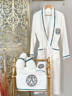 Personalized Initial Lyra Bathrobe (His) - Creative HomeBathrobes Robes Men, Personalized Bathrobe, Mascara Remover, Personalized Slippers, Spa Lounge, Custom Robes, Monogram Pattern, Bathroom Spa, Perfect Wedding Gift