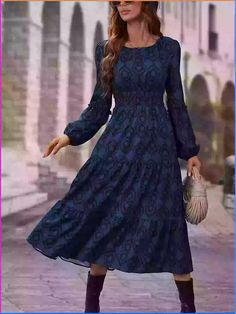 Free Returns ✓ Free Shipping On Orders $49  ✓. Allover Print Lantern Sleeve Ruffle Hem Dress- Women Dresses at SHEIN. Weekend Getaway Outfits, Fall Dresses For Women, Coordinates Outfits, Back To School Fashion, Vintage Inspired Outfits, Prom Outfits, Ruffle Hem Dress, Lantern Sleeve, School Fashion