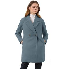 A classic trench coat makes for the perfect layering piece. Vintage trench details are softened by a notched lapel and one button closure. Slip into this trench coat on your way to work during cool mornings, or add it as a comfortable layer to your everyday t-shirt and jeans to keep you warm. Pair it with boots for a warm winter outfit. Women's Trench Coat, Winter Outfits Warm, Classic Trench Coat, Wool Peacoat, T Shirt And Jeans, Chic Woman, Womens Clothing Sizes, Dusty Blue, Long Coat