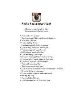 the selfie scavenger hunt is shown in this screenshoter's manual