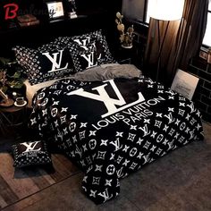 the louis vuitton bedding set is black and white