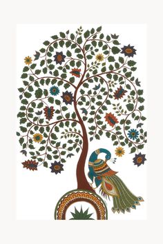 the cover of kalamkar tree of life, with an image of a peacock on it