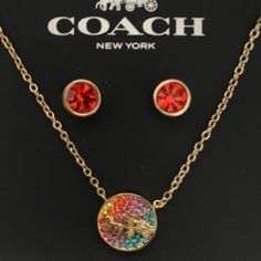 Product Details: Hardware: Gold-Tone Necklace Accent: Horse And Carriage With Rainbow Color Background Length: 16" + 2" Imported Very Pretty. Msrp: $115 Coach Adjustable Jewelry For Party, Adjustable Coach Jewelry For Party, Rainbow Color Background, Horse And Carriage, Coach Jewelry, Coach New York, Necklace And Earrings Set, Color Background, Rainbow Color