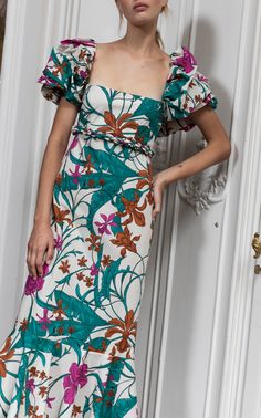 Mulatto Printed Cotton Midi Dress by Johanna Ortiz | Moda Operandi Gathered Maxi Dress, 2014 Fashion Trends, Bold Dresses, Johanna Ortiz, Linen Maxi Dress, Cotton Midi Dress, Jacquard Dress, Fashion Attire