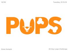 the logo for pops is orange and has a dog's face on it, which reads