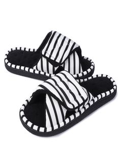 Black and White  Collar     Embellished   Women Shoes Black Work Shoes, Slippers With Arch Support, Toe Slippers, Men Slides, Slides For Women, Open Toe Slippers, Slippers For Women, Cozy Style, Slippers Cozy