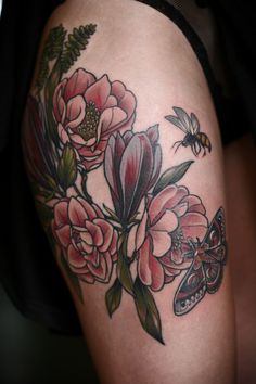 Color Floral Tattoo, Cap Sleeve Tattoos, Magnolia Tattoo, Cool Chest Tattoos, Pieces Tattoo, Chest Tattoos For Women, Chest Piece Tattoos