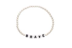 BRAVE-SILVER Meaningful Letter Beads Beaded Bracelet For Everyday, Everyday Inspirational Name Bracelet With Round Beads, Meaningful White Jewelry With Letter Beads, Inspirational Round Beads Name Bracelet, Inspirational Custom Name Beaded Bracelets, Simple Hypoallergenic Beaded Bracelets For Everyday, Simple Hypoallergenic Everyday Beaded Bracelets, Meaningful White Name Bracelet With Letter Beads, White Stretch Bracelet With Letter Print