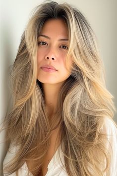 a woman with long blonde hair posing for the camera