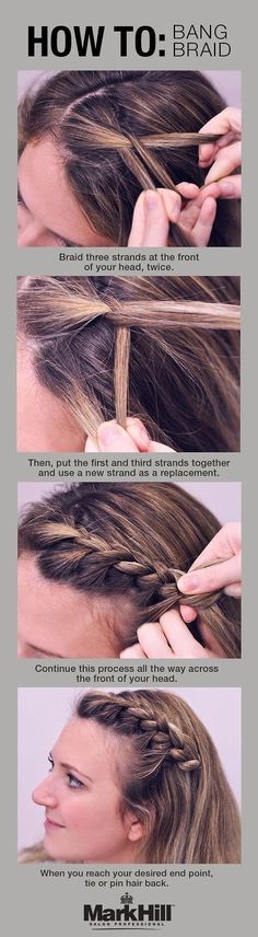 18 Ingenious Hair Hacks For The Gym Braid Bangs, Braided Bangs, Hairstyles Videos, Hair Stylies, Dutch Braid, Volleyball Hairstyles, French Braid