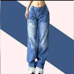 Harajuku Printed Cargo Jeans Y2k Dark Blue Brown High Waist Streetwear 90s Baggy Jeans Women Pants Straight Wide Leg Jeans Cargo Jeans Y2k, Straight Wide Leg Jeans, Y2k Baggy Jeans, 90s Baggy, Streetwear Jeans, Stretch Denim Fabric, Baggy Trousers, Stylish Jeans, Jeans Cargo