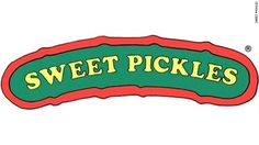 the logo for sweet pickles is shown in green and red, on a white background