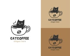 a cat sitting in a coffee cup logo