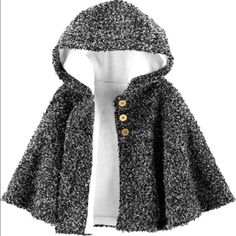 Carter’s Hooded Cape Poncho Black Winter Cape For Outdoor, Black Winter Outdoor Cape, Hooded Black Cape For Fall, Black Hooded Cape For Fall, Cozy Hooded Cape For Fall, Casual Black Hooded Cape, Cozy Gray Hooded Jacket For Cold Weather, Casual Hooded Winter Cape, Cozy Black Outerwear With Adjustable Hood