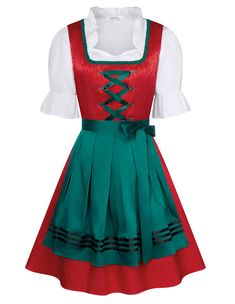 PRICES MAY VARY. MATERIAL: All Jasambac Dirndl dress are made of premium material which are slightly different. When you choose the color and size, the details will be presented FEATURES: U neck, Short sleeve, Lace up detail, Detachable apron, Classical style. PACKAGE INCLUDED: 1 blouse, 1 ribbon and 1 apron EMBROIDERY DETAILING: This beautiful dirndl dress features unique embroidered flower detailing for added authenticity and style. Good workmanship and stunning design with exquisite, classic, German Dirndl Pattern, Apron Embroidery, Red Dirndl Dress, Traditional Dirndl Germany, Bavarian Costume, German Drindle, German Beer Girl Oktoberfest, Carnival Dress, Oktoberfest Costume