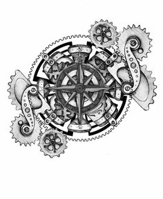 a drawing of an intricate design with gears