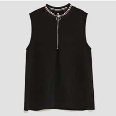 Nwot Zara Basic Quarter 1/4 Zip Sleeveless Trendy Blouse - Size Xs The Pit To Pit Is 16 Inches. The Length Is 21.5 Inches. Trendy Sleeveless Tops For Workwear, Trendy Black Vest Top, Casual Vest Top For Night Out, Casual Black Sleeveless Blouse, Trendy Sleeveless Blouse Vest Top, Trendy Sleeveless Vest Top, Trendy Black Sleeveless Tops, Black Sleeveless Vest Top, Trendy Sleeveless Blouse For Night Out