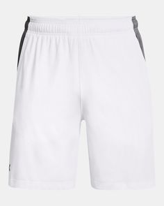 men's shorts in white and black with contrasting piping on the side, front view