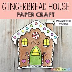 a gingerbread house paper craft with candy canes