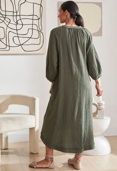 Fall Vacation Tunic With Relaxed Fit, Fall Vacation Cotton Tunic, Spring Cotton Tunic For Loungewear, Spring Long Sleeve Cotton Kaftan, Flowy Cotton Maxi Dress For Fall, Cotton Tunic With Relaxed Fit For Daywear, Bohemian Tunic For Daywear With Relaxed Fit, Bohemian Tunic With Relaxed Fit For Daywear, Relaxed Fit Cotton Tunic For Daywear