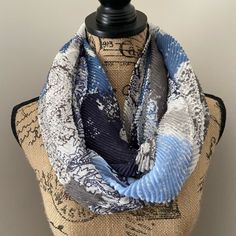 One Of My Absolute Favs! Accordion Paisley Infinity Scarf. Perfectly Combined With Any Denim. Never Worn. Denim Scarf, Infinity Scarf, Blue Gray, Scarf Wrap, Blue Grey, Scarf Accessory, Paisley, Color Blue, Women Accessories