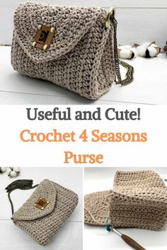 the crochet purse is shown with instructions to make it look like an old purse