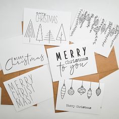 six christmas cards with handwritten words on them