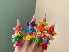 Adorable Kandi rings set with random charms!  You will receive a random set of kandi ring charms. There is no guarantee you will receive a certain charm but you will never be disappointed!  Charms: 🌸FLOWERS 🌈RAINBOWS  ☺️SMILEY FACES ⭐️STARS Kandi Ring, Kandi Flower, Smiley Faces, Kandy, Rings Set, Care Bear, Gifts For My Boyfriend, Pony Beads, Flower Charm