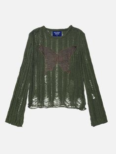 Top Streetwear Brand AelfricEden, Street fashion clothes shopping online, free shipping worldwide! Edgy Sweater, Cool Butterfly, Ripped Sweater, Embroidery Butterfly, Early 2000s Style, 90s Y2k Fashion, Cutout Sweater, Baby Tees Y2k, 2000s Style